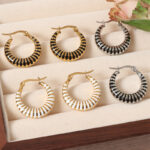 Black and White Striped Earrings, High-end Ear Jewelry, Gold Plated Stainless Steel Drip Oil Stud Earrings