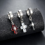 Zircon Cross Earrings, Square Crystal Studs, Couple Ear Jewelry, Titanium Steel Accessories for Men and Women