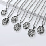 Vintage Portrait Titanium Steel Necklace Round Pendant Personalized Amulet Sweater Chain Jewelry Wholesale