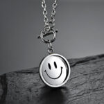 Reversible Smile Sad Face Titanium Steel Necklace INS Trendy Clavicle Chain Rotatable Pendant Jewelry Wholesale