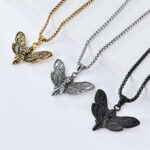 Gothic Dark Style Skull & Butterfly Titanium Steel Necklace Hip Hop Fashion Pendant Jewelry for Men