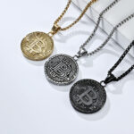 Hip Hop Bitcoin Titanium Steel Necklace 18K Gold Plated Coin Round Pendant Personalized Fashion Jewelry Wholesale