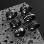 Stainless Steel Hammered Texture Ring Set with Inlaid Zircon Luxury 6-Piece Titanium Steel Jewelry Wholesale