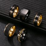 Men's Cast Square Black Stainless Steel Ring Set Stylish Trend Titanium Steel Jewelry Wholesale