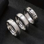 Vintage Etched Roman Numerals Moon Star Titanium Steel Ring 3-Piece Fashion Jewelry Set