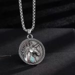 Vintage Unicorn Round Tag Pendant Necklace - Hip Hop Titanium Steel Long Chain Jewelry