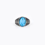 Vintage Oval Aquamarine Ring for Men - Retro Carved Pattern Minimalist Fashion Jewelry