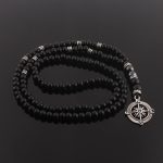 Matte Black Onyx Compass Pendant Necklace - Classic Minimalist Alloy Yoga Jewelry