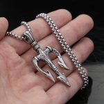 Vintage Poseidon Trident Pendant Necklace - Titanium Steel Men's Warrior Jewelry
