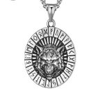 Nordic Viking Wolf Head Rune Pendant Necklace - Stainless Steel Long Chain for Men