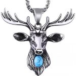 Retro Deer Antler Pendant Necklace for Men - Hip Hop Titanium Steel Elk Head Jewelry