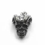 Retro Ram Horn Skull Pendant Necklace - Punk Style Titanium Steel Long Chain for Men