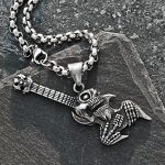Hip Hop Skull Bass Guitar Pendant Necklace - Vintage Titanium Steel Rock Music Jewelry