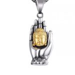 Vintage Palm Buddha Pendant Necklace - Titanium Steel Tathagata Men's Ethnic Jewelry