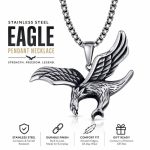 Stainless Steel Men's Soaring Eagle Pendant Necklace - Domineering Falcon Choker Western Jewelry Wholesale