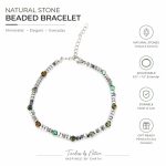 Natural Stone Beaded Bracelet with Stainless Steel Charm - Bohemian DIY Engravable Vintage Hand Jewelry