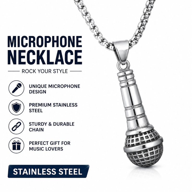 1780015109096-4-_____________________________.jpg Personalized Fashion Microphone Charm Pendant - Men's Rock Punk Hip Hop Music Accessory Chain - Image 1