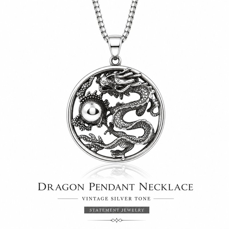 1780015109122-4-__________________________.jpg Retro Chinese Dragon Head Pendant Necklace - Domineering Men's Trendy Punk Rock Jewelry Accessories - Image 1