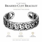 Men's Domineering Stainless Steel Cuff Bangle - Retro Six-Word Mantra Buddhist Prayer Open Bracelet Style B