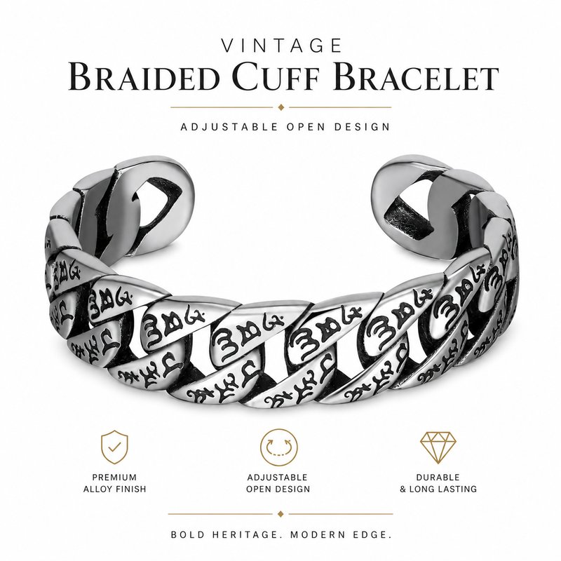1780015109150-4-__________________________________.jpg Men's Domineering Stainless Steel Cuff Bangle - Retro Six-Word Mantra Buddhist Prayer Open Bracelet Style B - Image 1