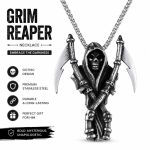 New Grim Reaper Scythe Skull Pendant - Domineering Stainless Steel Men's Necklace Birthday Gift Jewelry