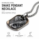 Western Cobra Snake Pendant Necklace - Stainless Steel Animal Zodiac Punk Dog Tag Men's Jewelry Style B