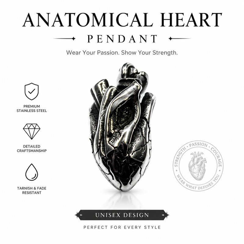 1780015109169-4-___________________________________.jpg Retro Solid 3D Anatomical Heart Pendant Necklace - Hip Hop Punk Rock Stainless Steel Sweater Chain - Image 1
