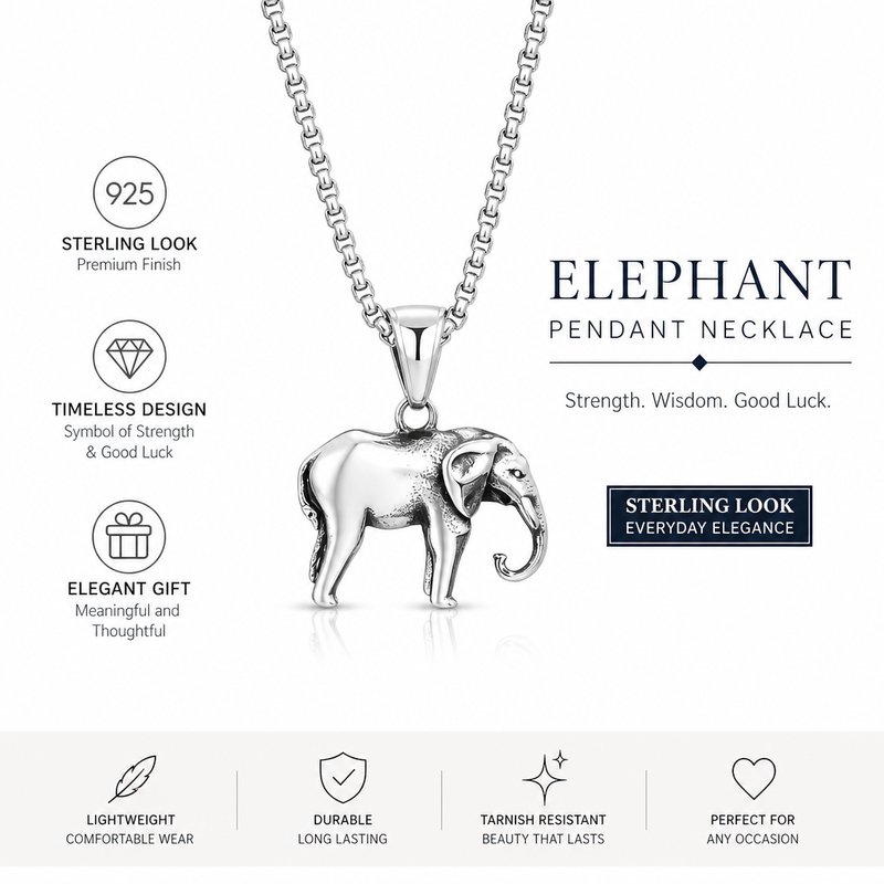 1780015109177-4-______________________________.jpg Western Retro Cute Lucky Elephant Pendant Necklace - Unisex Minimalist Stainless Steel Sweater Chain - Image 1