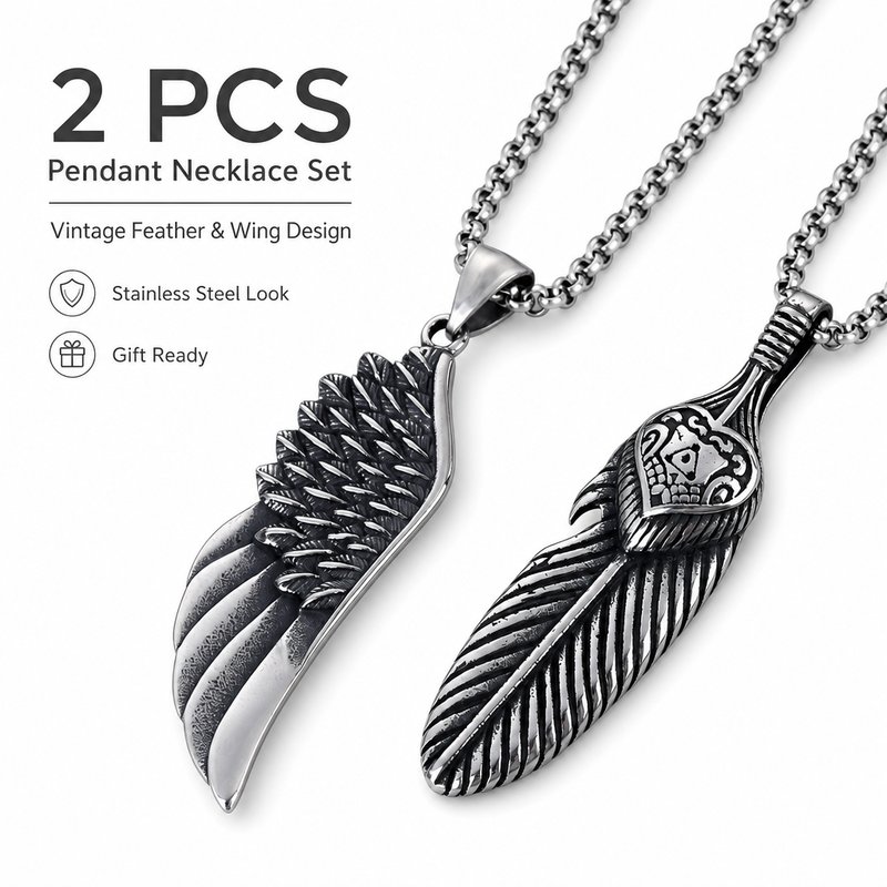 1780015109201-4-_____________________________.jpg New Western Feather Wing Pendant Necklace - Creative Personalized Hip Hop Men's Stainless Steel Sweater Chain - Image 1