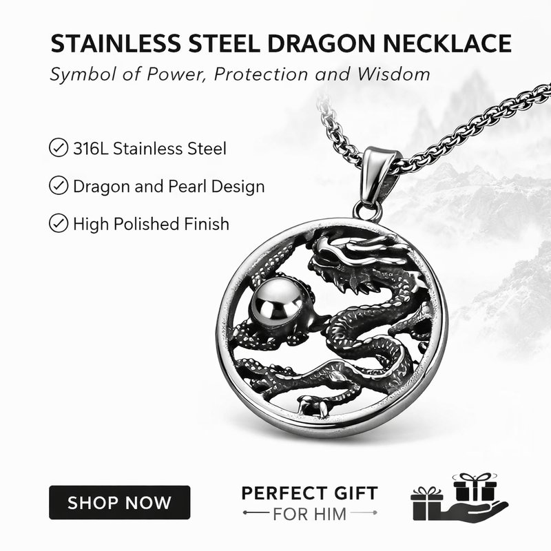 1780015109220-4-______________________________.jpg Western Cross-Border Chinese Style Dragon Pendant - Stainless Steel Zodiac Creative Minimalist Birthday Gift - Image 1
