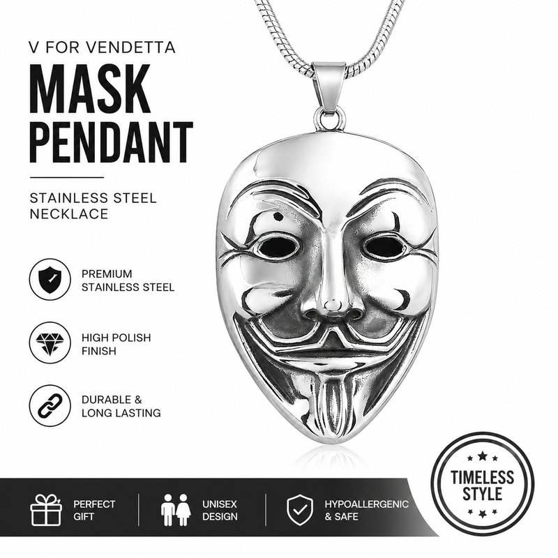 1780015109266-4-_______________________________.jpg Romantic Party Mysterious Men's Mask Pendant Necklace - Stainless Steel Minimalist Choker Long Jewelry - Image 1