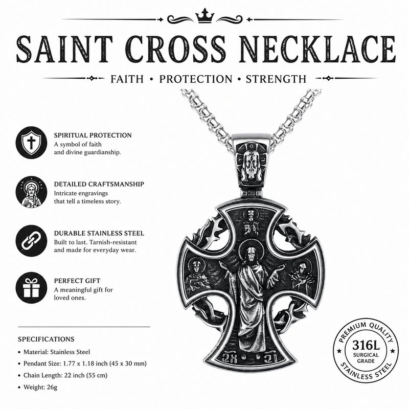 1780015109294-4-___________________________________.jpg Cross-Border Viking Amulet Cross Pendant Necklace - Stainless Steel Non-Fading Men's Niche Jewelry - Image 1