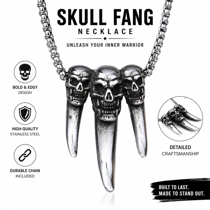 316L Stainless Steel Skull Pendant Necklace
