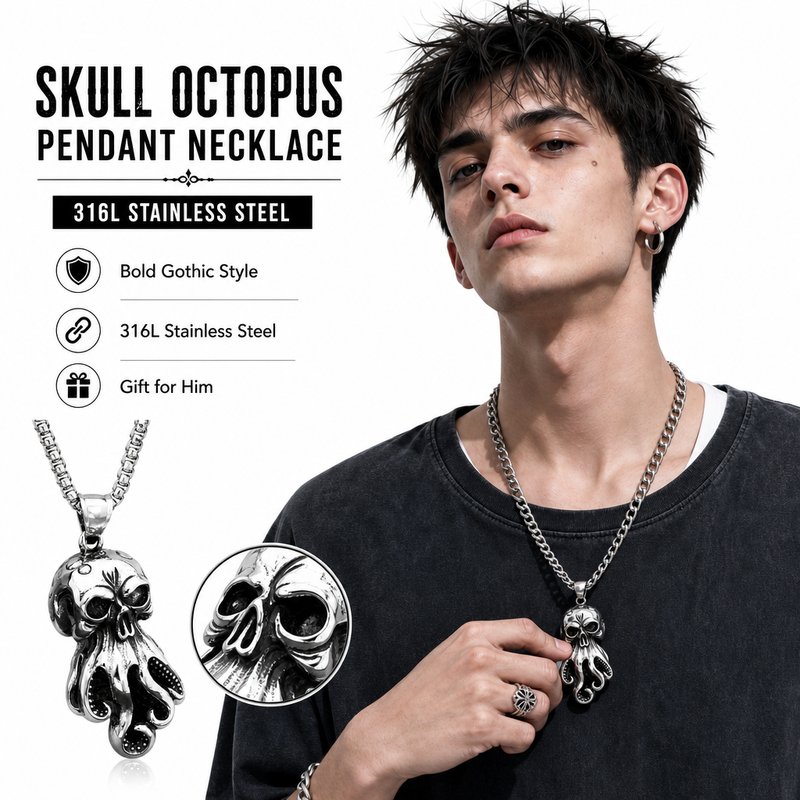 Stainless Steel Kraken Pendant Necklace
